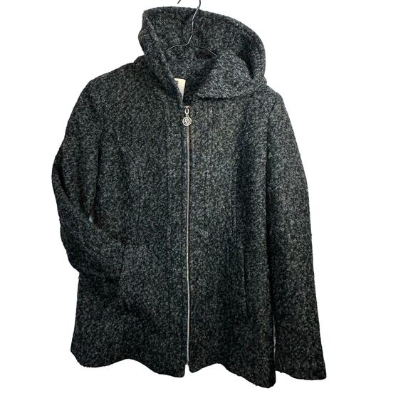 Anne Klein Wool Hooded Coat Womens M Winter Overcoat Warm Cozy Minimalist Office - Picture 1 of 13